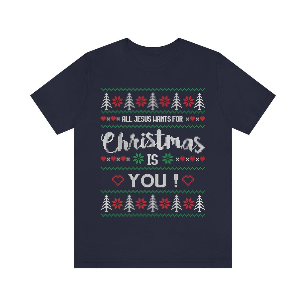 Jesus Wants You - Ugly Sweater T -  Dark Grey Heather / S, Dark Grey Heather / M, Dark Grey Heather / L, Dark Grey Heather / XL, Dark Grey Heather / 2XL, Dark Grey Heather / 3XL, Athletic Heather / S, Black / S, Maroon / S, Navy / S -  Trini-T Ministries