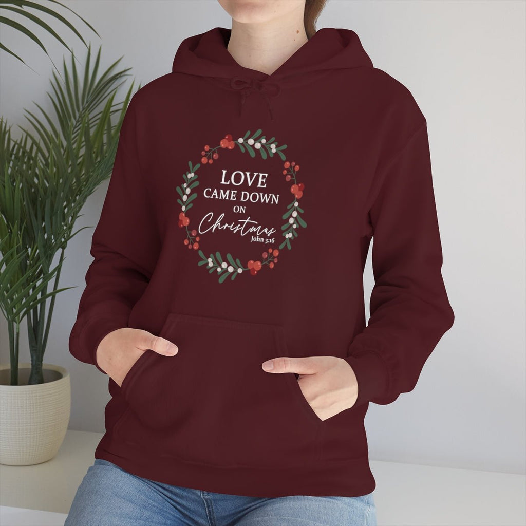 Love Came Down - Hoodie -  Maroon / S, Maroon / M, Maroon / L, Maroon / XL, Maroon / 2XL, Maroon / 3XL, Maroon / 4XL, Maroon / 5XL, Light Blue / S, Light Blue / M -  Trini-T Ministries