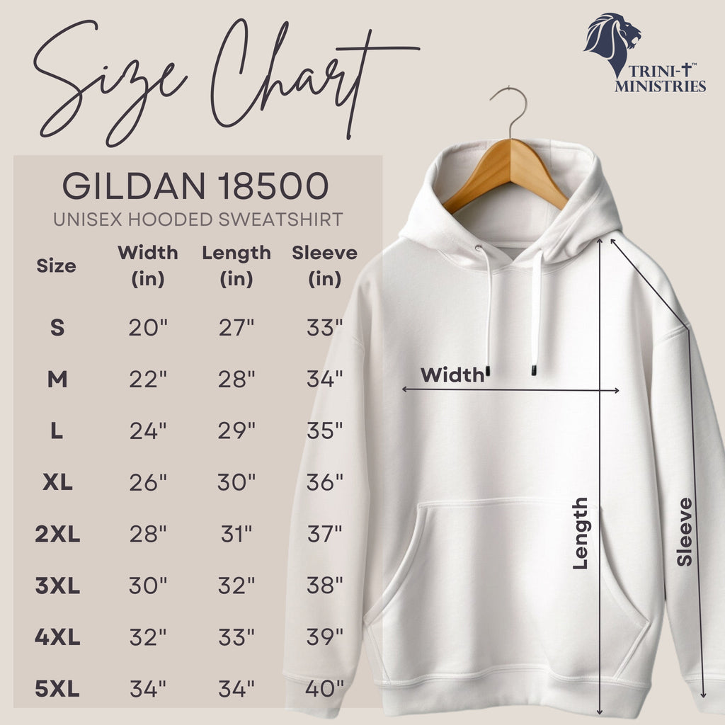 Size Chart for Gildan 18500 Hoodie - Guide for Sizing the &#39;Jesus is the Reason for the Season&#39; Christian Hoodie - Available in Multiple Colors for the Perfect Fit.