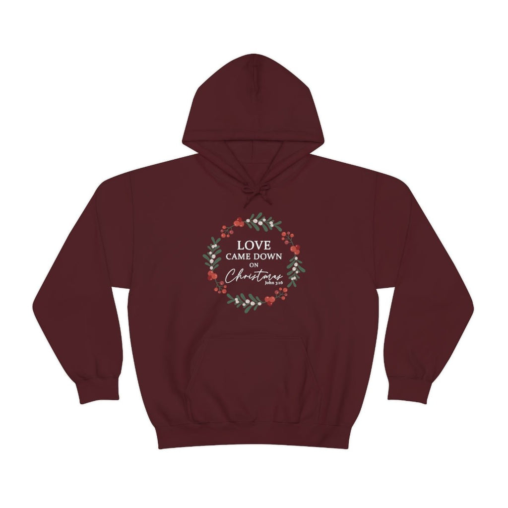 Love Came Down - Hoodie -  Maroon / S, Maroon / M, Maroon / L, Maroon / XL, Maroon / 2XL, Maroon / 3XL, Maroon / 4XL, Maroon / 5XL, Light Blue / S, Light Blue / M -  Trini-T Ministries