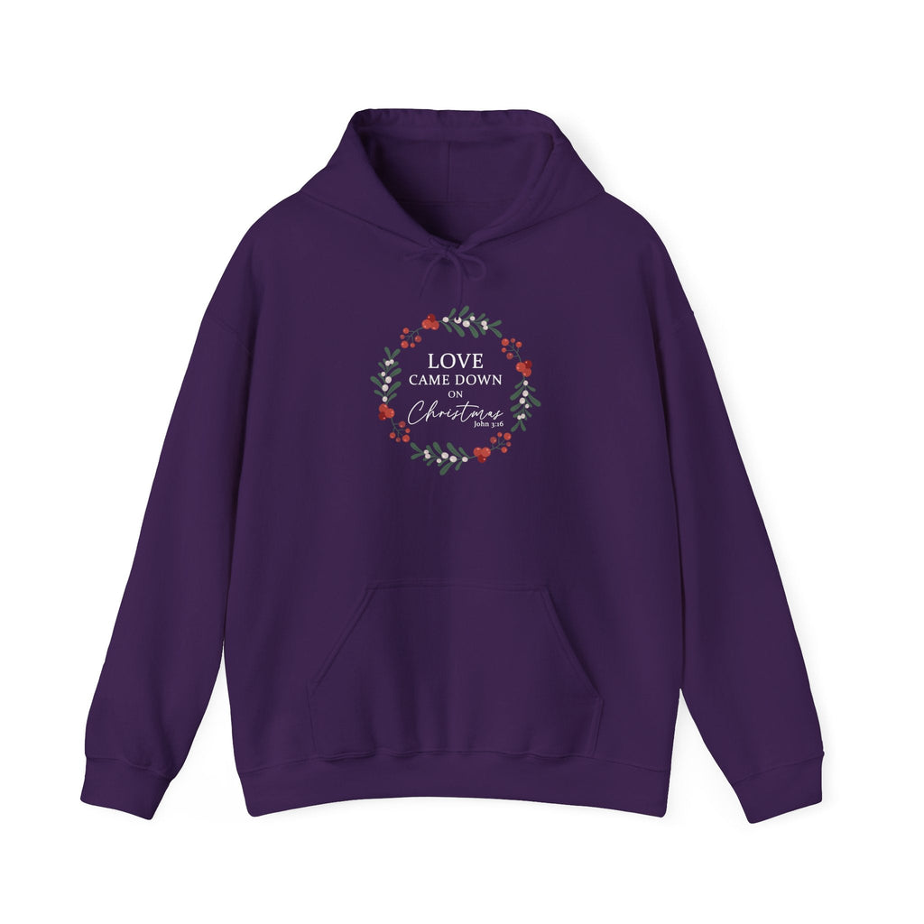 Love Came Down Hoodie - Christian Christmas - John 3:16 Faith Sweatshirt - Religious Holiday Gift - S / Purple