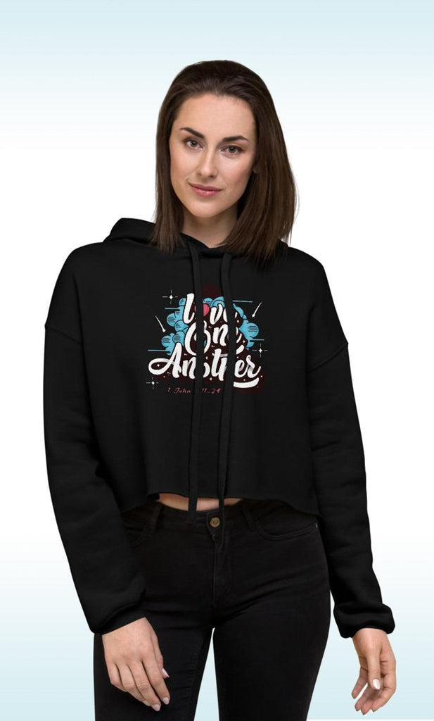 Love One Another - Women’s Crop Hoodie -  Black / S, Black / M, Black / L, Black / XL, Black / 2XL, Military Green / S, Military Green / M, Military Green / L, Military Green / XL, Military Green / 2XL -  Trini-T Ministries