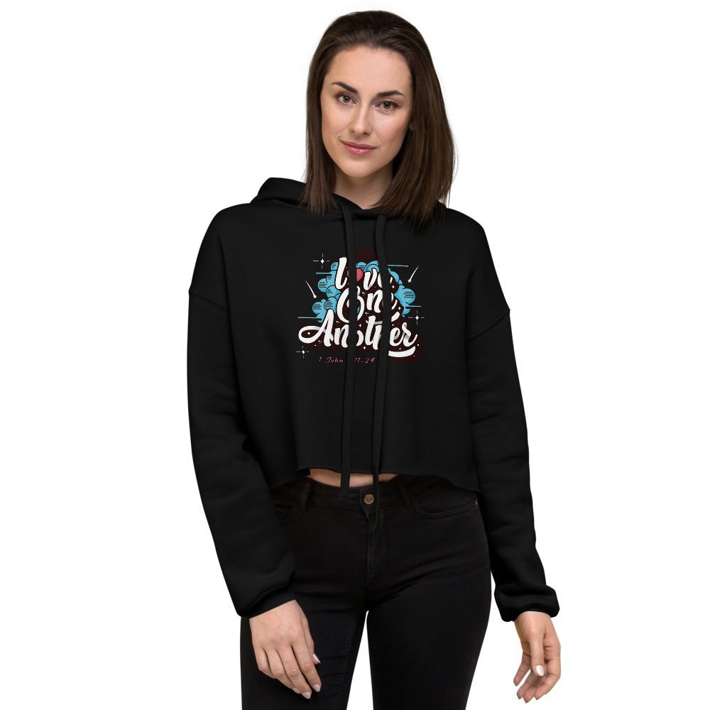 Love One Another - Women’s Crop Hoodie -  Black / S, Black / M, Black / L, Black / XL, Black / 2XL, Military Green / S, Military Green / M, Military Green / L, Military Green / XL, Military Green / 2XL -  Trini-T Ministries