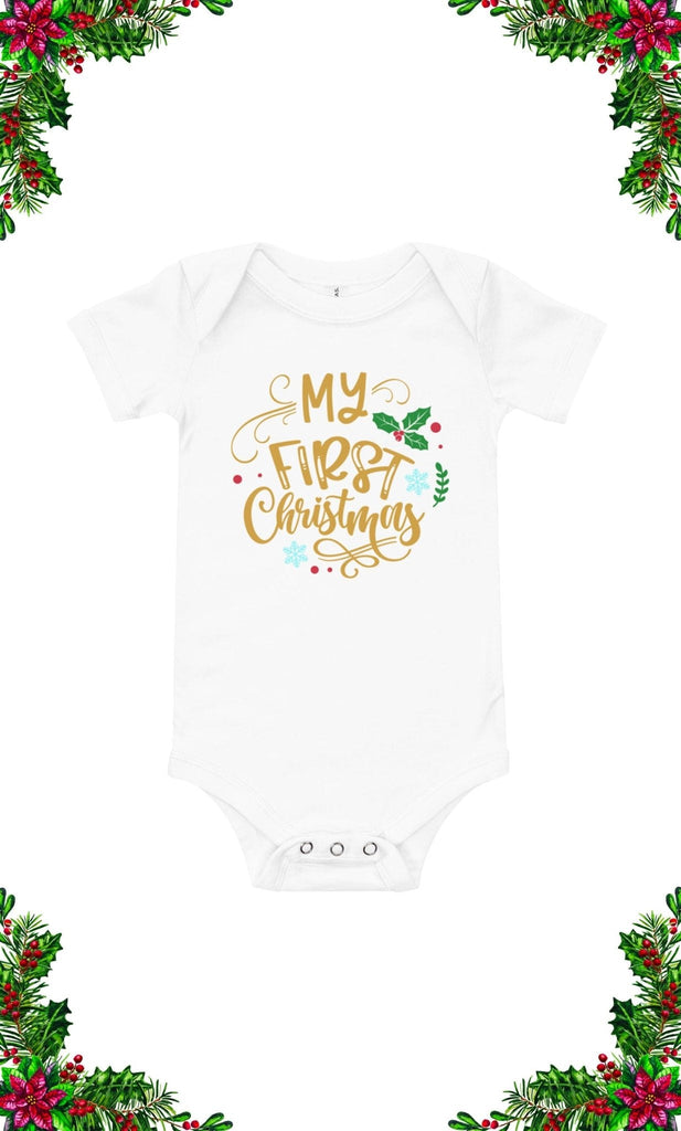 My First Christmas - Baby One-Piece -  White / 6M, White / 12M, White / 18M, White / 24M, Black / 6M, Light Blue / 6M, Pink / 6M, Black / 12M, Light Blue / 12M, Pink / 12M -  Trini-T Ministries