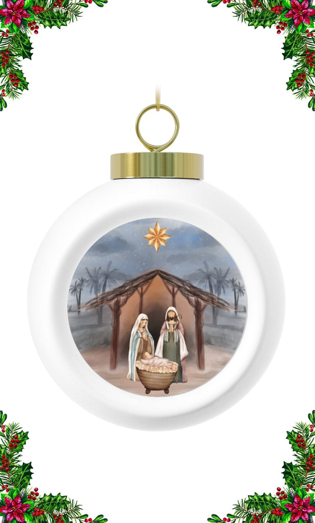 Nativity - Christmas Ball Ornament -  Tree / Round / 2.5" × 3", Bells / Round / 2.5" × 3" -  Trini-T Ministries