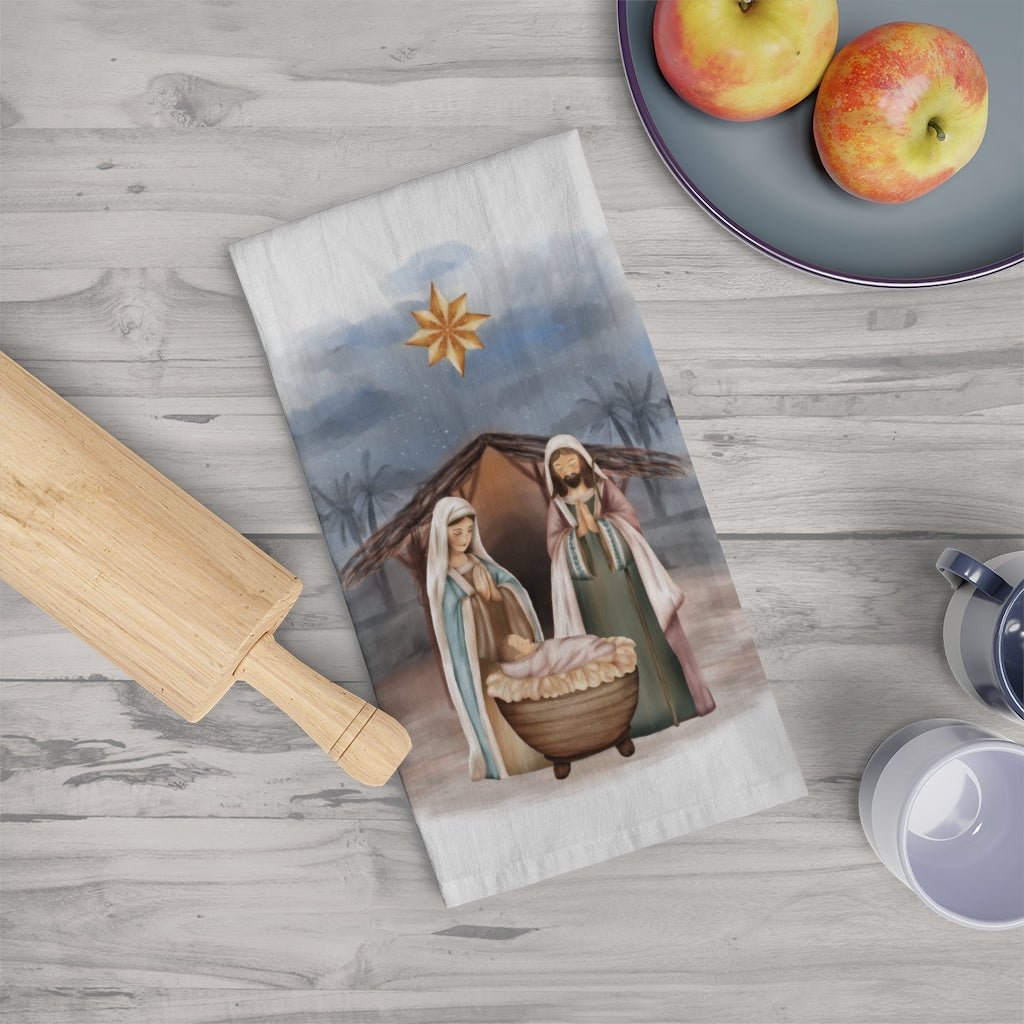 Nativity - Tea Towel -  White / 28" × 28" -  Trini-T Ministries