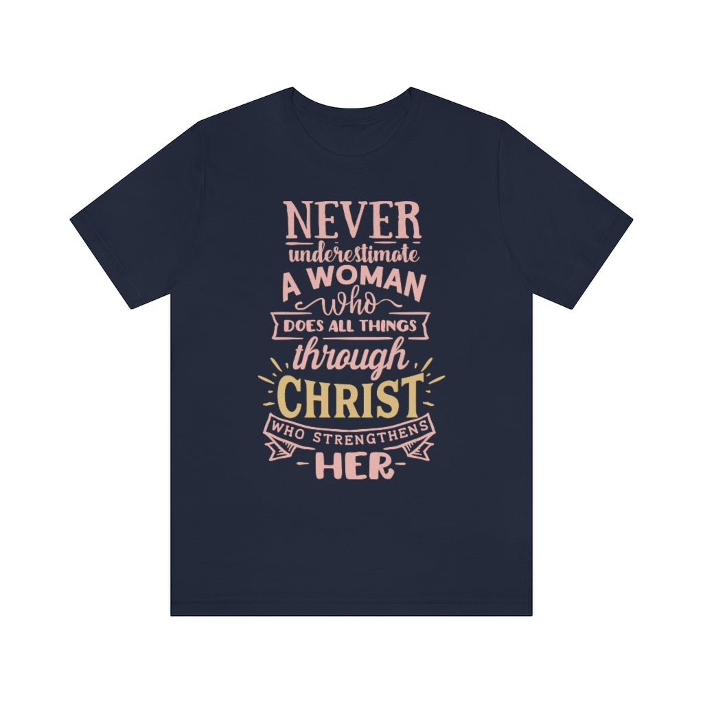 Never Underestimate - Women's T -  Aqua / S, Aqua / M, Aqua / L, Aqua / XL, Aqua / 2XL, Aqua / 3XL, Berry / S, Black / S, Navy / S, Red / S -  Trini-T Ministries