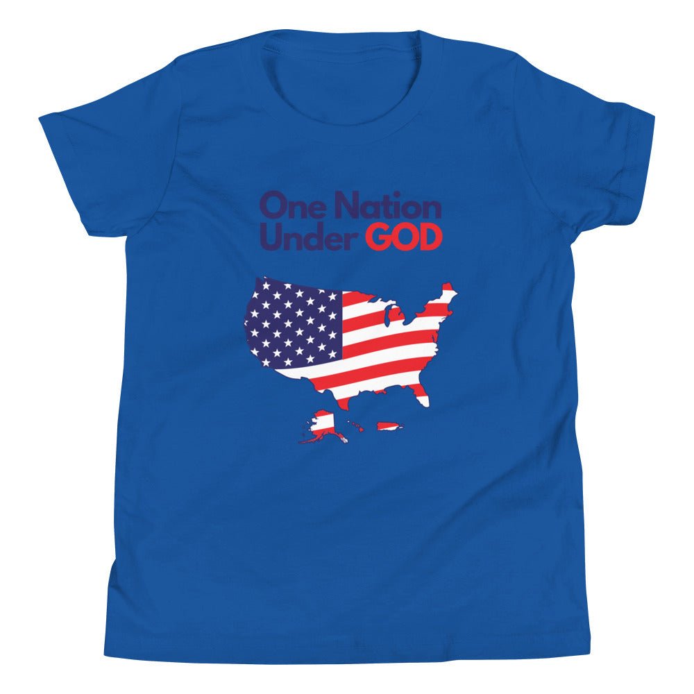 One Nation Under God - Kid’s T -  Black / S, Black / M, Black / L, Black / XL, True Royal / S, True Royal / M, True Royal / L, True Royal / XL, Heather Columbia Blue / S, Heather Columbia Blue / M -  Trini-T Ministries