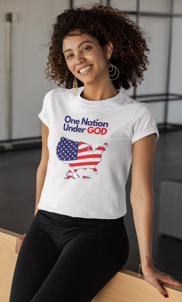 One Nation Under God - Women’s T -  Black / S, Black / M, Black / L, Black / XL, Black / 2XL, Black / 3XL, Dark Heather / S, Dark Heather / M, Dark Heather / L, Dark Heather / XL -  Trini-T Ministries