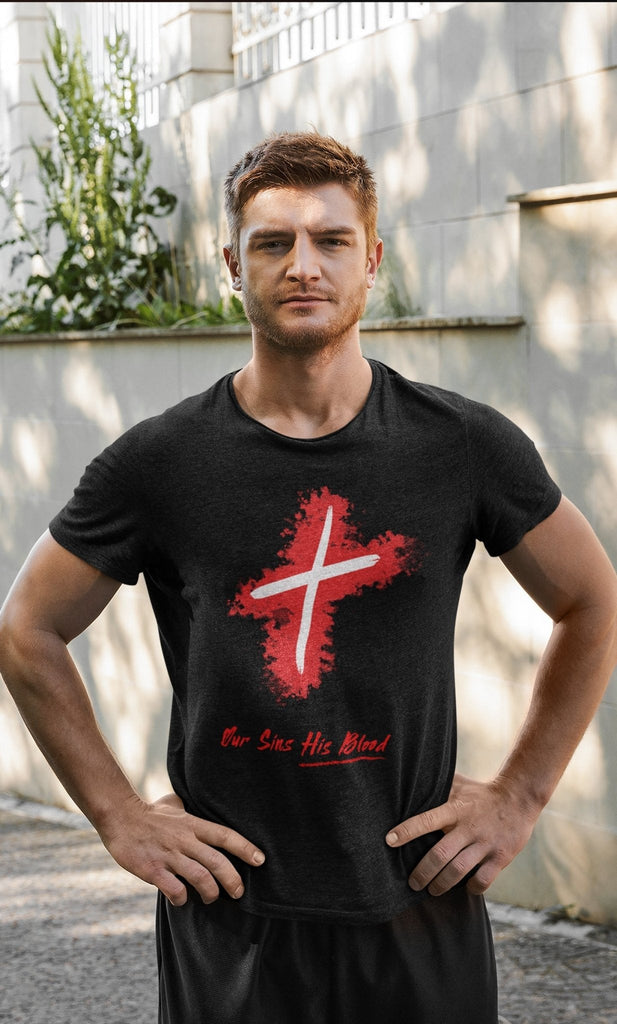 Our Sins His Blood - Men’s T -  Black / S, Black / M, Black / L, Black / XL, Black / 2XL, Black / 3XL, White / S, White / M, White / L, White / XL -  Trini-T Ministries