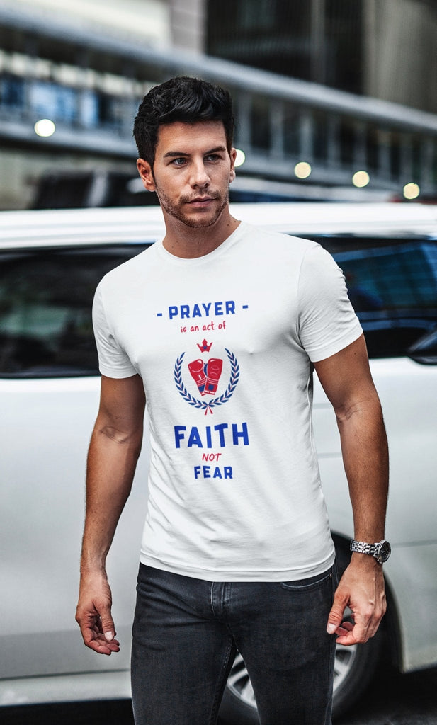 Prayer Is An Act Of Faith - Boxing - Men’s T -  White / XS, White / S, White / M, White / L, White / XL, White / 2XL, White / 3XL, White / 4XL, Athletic Heather / S, Athletic Heather / M -  Trini-T Ministries