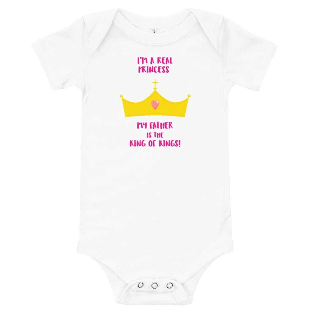 Real Princess - Baby’s Romper -  White / 3-6m, White / 6-12m, White / 12-18m, White / 18-24m, Pink / 3-6m, Pink / 6-12m, Pink / 12-18m, Pink / 18-24m -  Trini-T Ministries