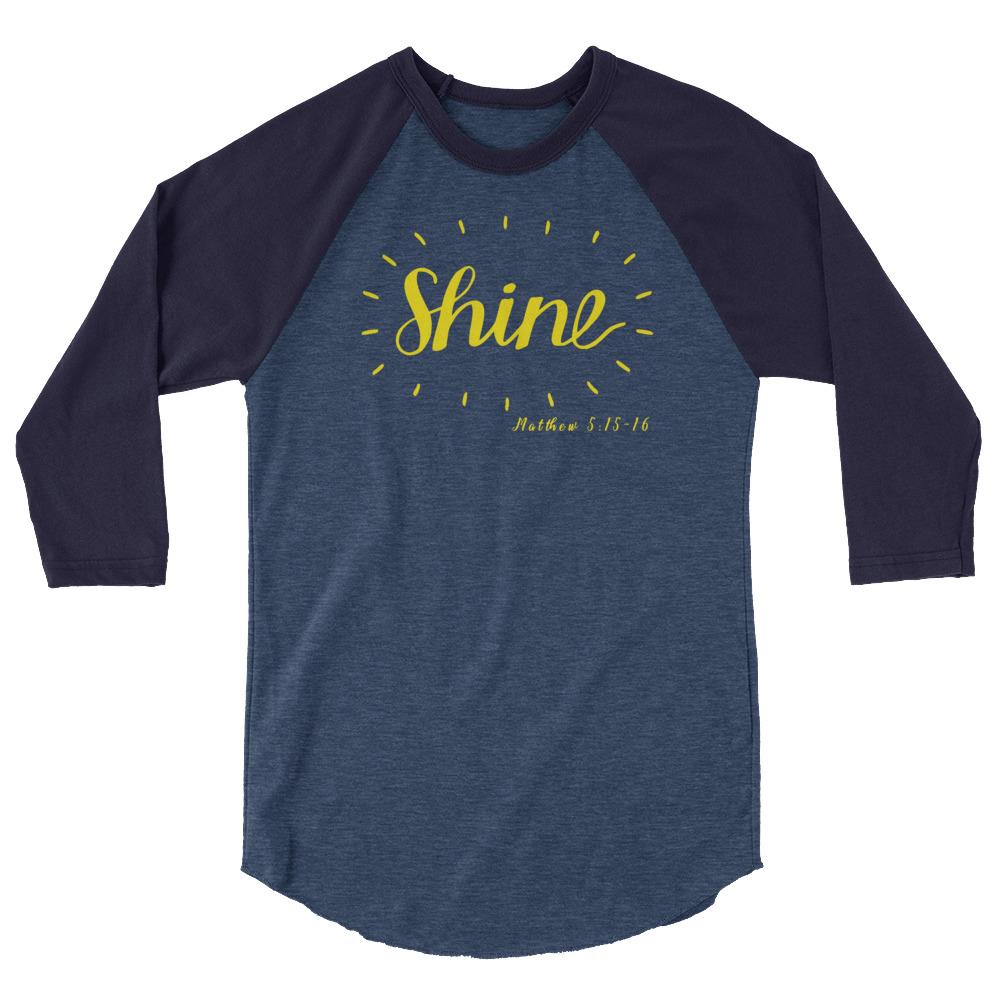 Shine - Women’s 3/4 Sleeve -  Heather Denim/Navy / XS, Heather Denim/Navy / S, Heather Denim/Navy / M, Heather Denim/Navy / L, Heather Denim/Navy / XL, Heather Denim/Navy / 2XL, Heather Grey/Black / XS, Heather Grey/Black / S, Heather Grey/Black / M, Heather Grey/Black / L -  Trini-T Ministries