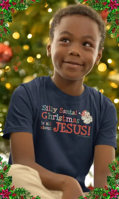 Silly Santa Christmas Kids T-Shirt – Celebrate Jesus with Fun and Faith -  Navy / S, Navy / M, Navy / L, Navy / XL, Black / S, White / S, Maroon / S, True Royal / S, Team Purple / S, Black / M -  Trini-T Ministries