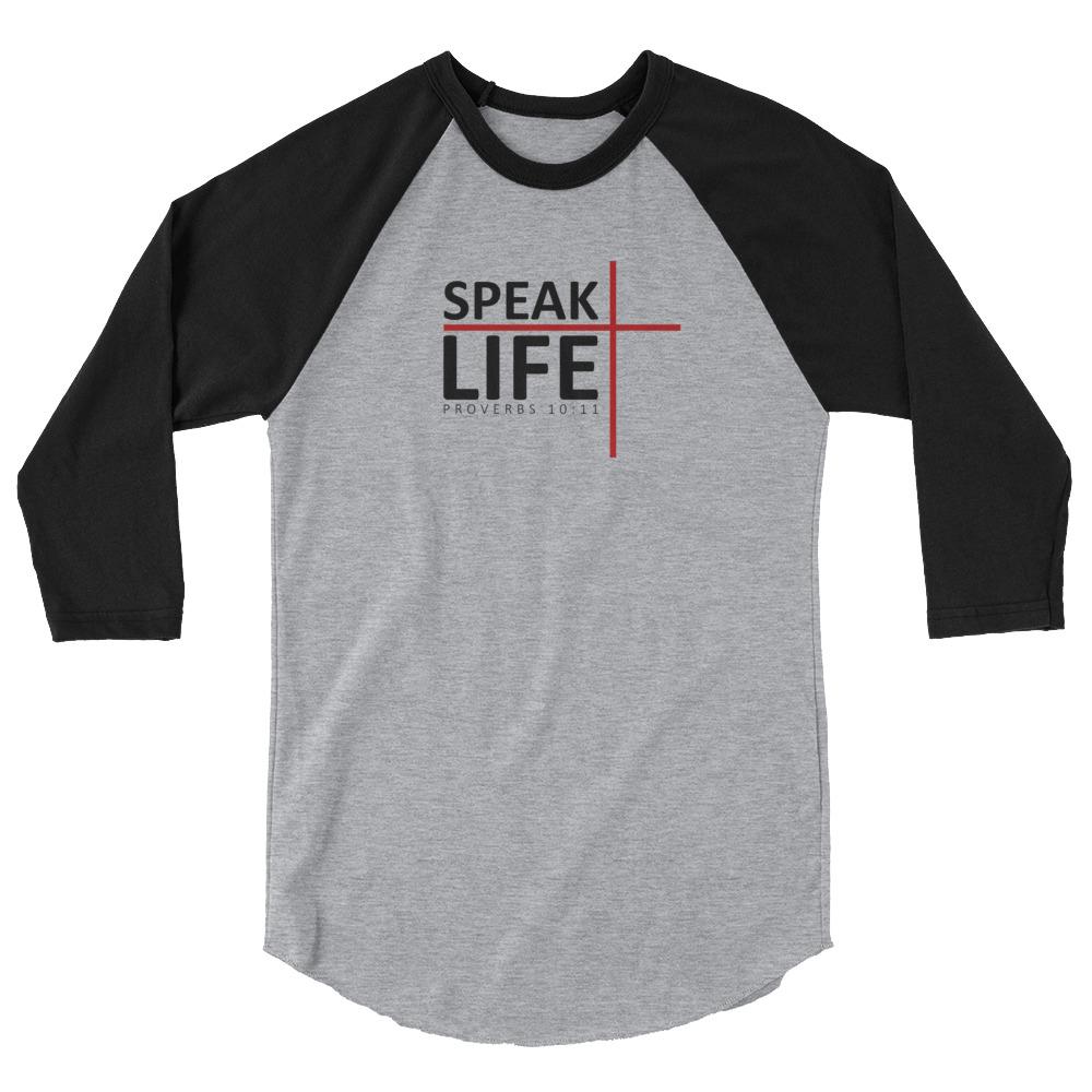 Speak Life - Men’s 3/4 Sleeve -  White/Black / XS, White/Black / S, White/Black / M, White/Black / L, White/Black / XL, White/Black / 2XL, White/Heather Charcoal / XS, White/Heather Charcoal / S, White/Heather Charcoal / M, White/Heather Charcoal / L -  Trini-T Ministries