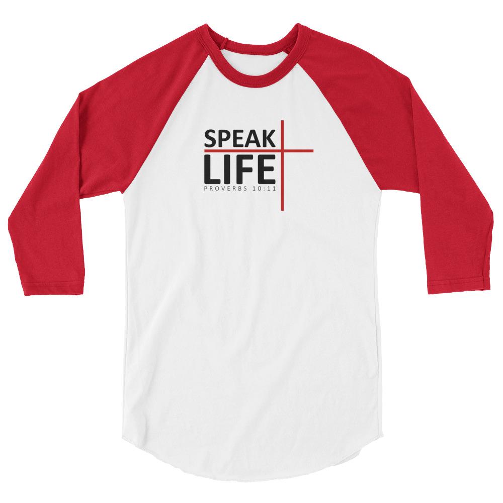 Speak Life - Men’s 3/4 Sleeve -  White/Black / XS, White/Black / S, White/Black / M, White/Black / L, White/Black / XL, White/Black / 2XL, White/Heather Charcoal / XS, White/Heather Charcoal / S, White/Heather Charcoal / M, White/Heather Charcoal / L -  Trini-T Ministries