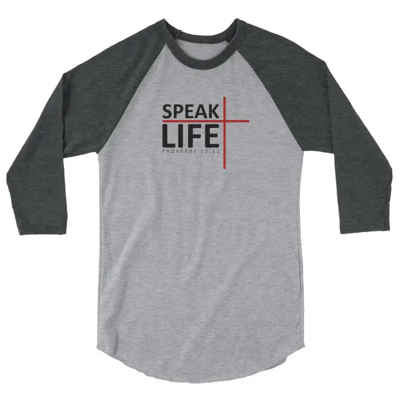 Speak Life - Women’s 3/4 Sleeve -  White/Black / XS, White/Black / S, White/Black / M, White/Black / L, White/Black / XL, White/Black / 2XL, White/Heather Charcoal / XS, White/Heather Charcoal / S, White/Heather Charcoal / M, White/Heather Charcoal / L -  Trini-T Ministries