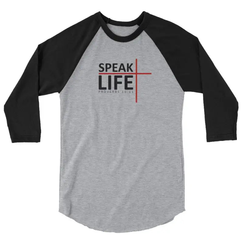 Speak Life - Women’s 3/4 Sleeve -  White/Black / XS, White/Black / S, White/Black / M, White/Black / L, White/Black / XL, White/Black / 2XL, White/Heather Charcoal / XS, White/Heather Charcoal / S, White/Heather Charcoal / M, White/Heather Charcoal / L -  Trini-T Ministries