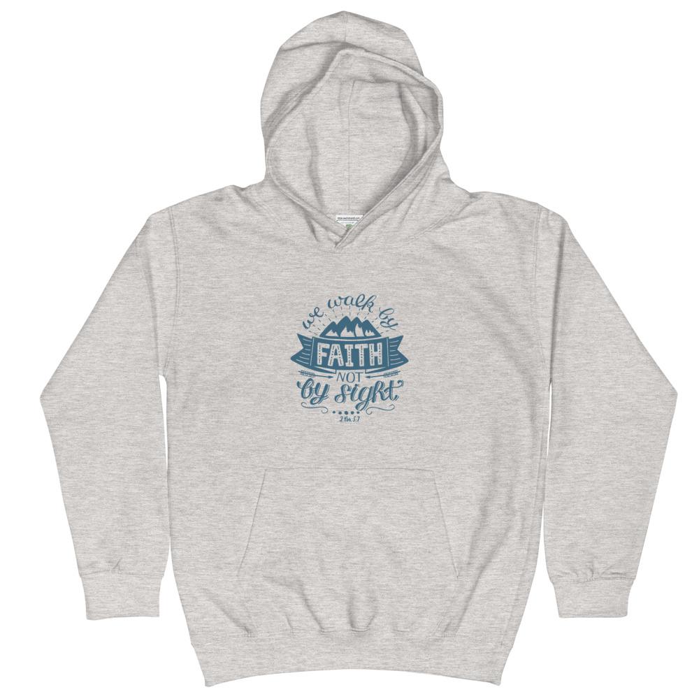 Walk By Faith - Kid’s Hoodie -  Jet Black / XS, Jet Black / S, Jet Black / M, Jet Black / L, Jet Black / XL, Royal Blue / XS, Royal Blue / S, Royal Blue / M, Royal Blue / L, Royal Blue / XL -  Trini-T Ministries