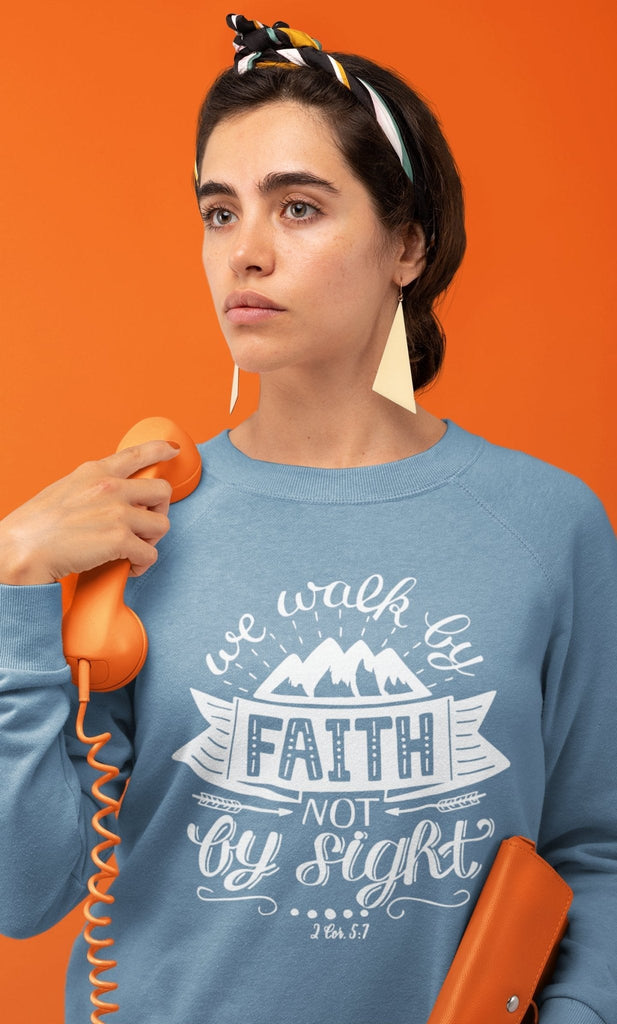 Walk By Faith - Women’s Sweatshirt -  Black / S, Black / M, Black / L, Black / XL, Black / 2XL, Black / 3XL, Black / 4XL, Black / 5XL, Navy / S, Navy / M -  Trini-T Ministries