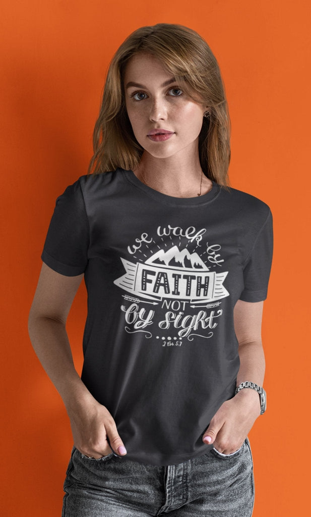 Walk By Faith - Women's T -  Black / XS, Black / S, Black / M, Black / L, Black / XL, Black / 2XL, Black / 3XL, Navy / XS, Navy / S, Navy / M -  Trini-T Ministries