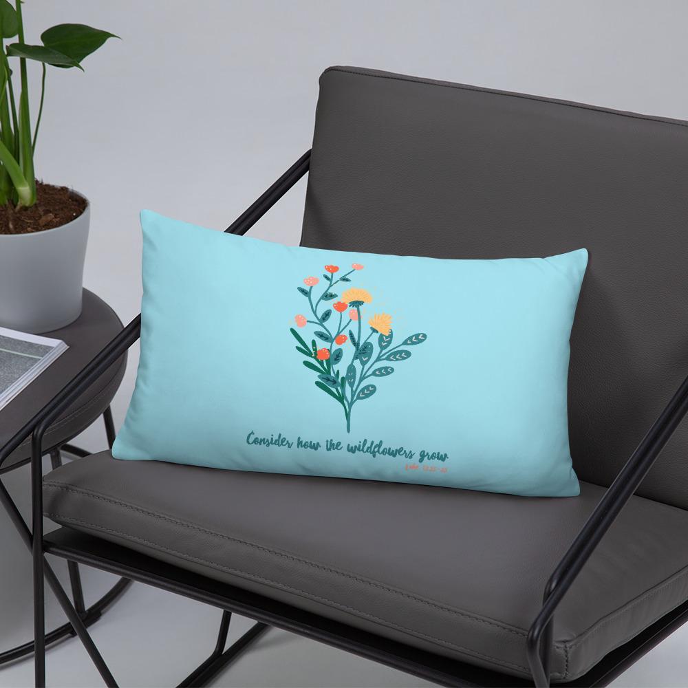 Wildflowers - Blue Cushion -  20×12, 18×18, 22×22 -  Trini-T Ministries