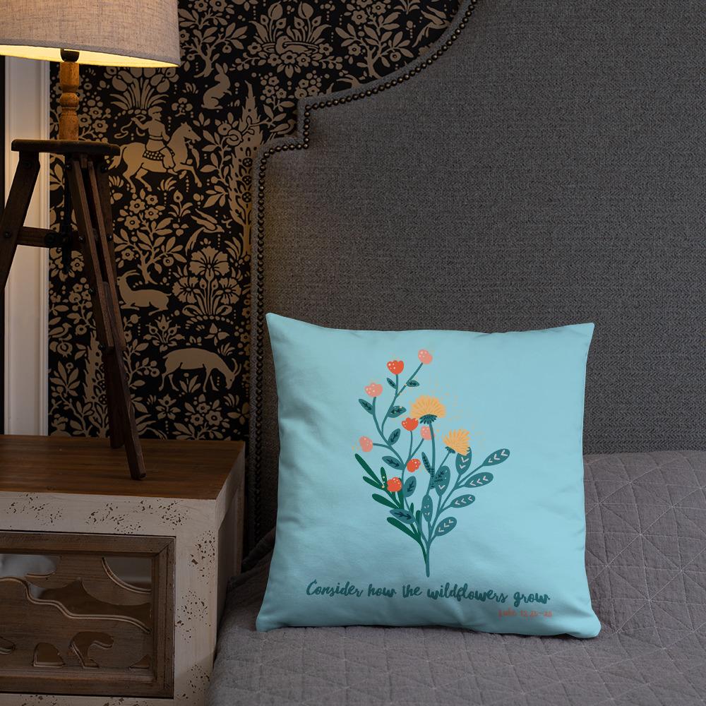 Wildflowers - Blue Cushion -  20×12, 18×18, 22×22 -  Trini-T Ministries