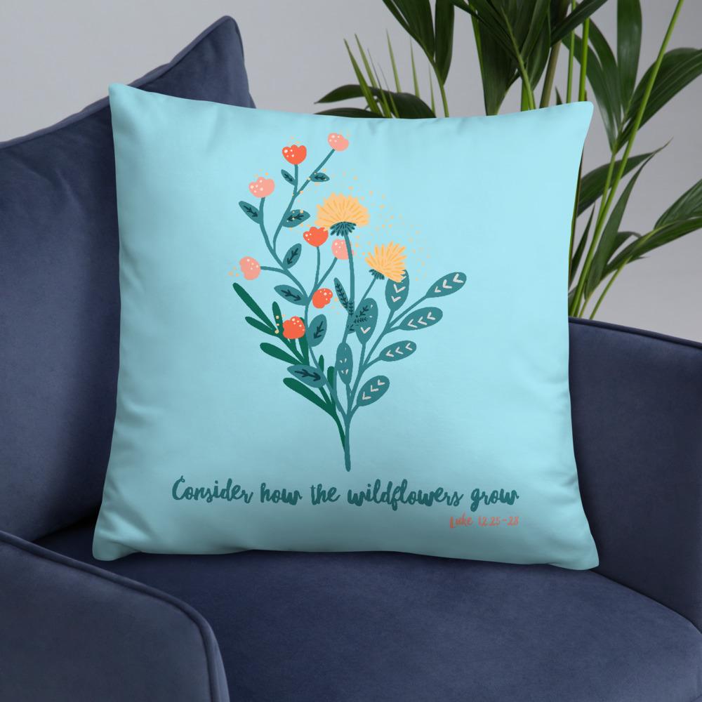 Wildflowers - Blue Cushion -  20×12, 18×18, 22×22 -  Trini-T Ministries