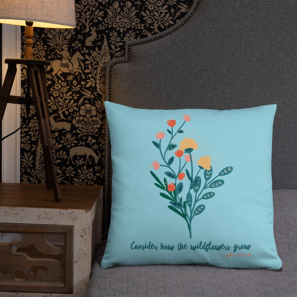 Wildflowers - Blue Cushion -  20×12, 18×18, 22×22 -  Trini-T Ministries