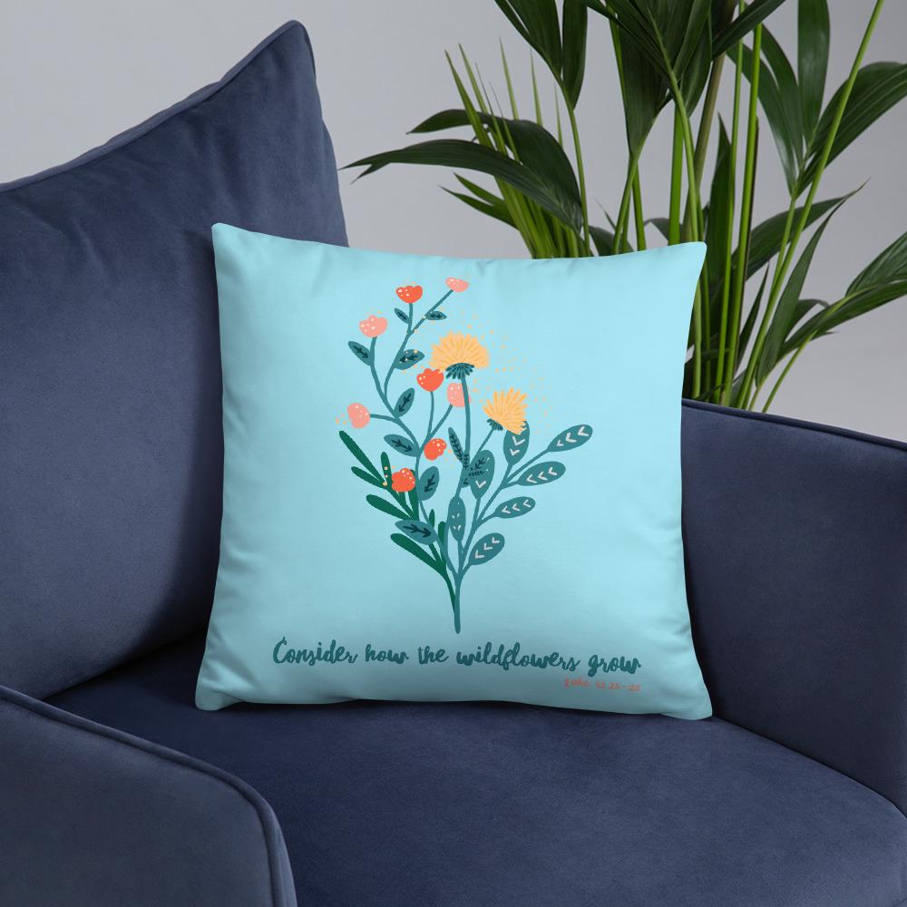 Wildflowers - Blue Cushion -  20×12, 18×18, 22×22 -  Trini-T Ministries