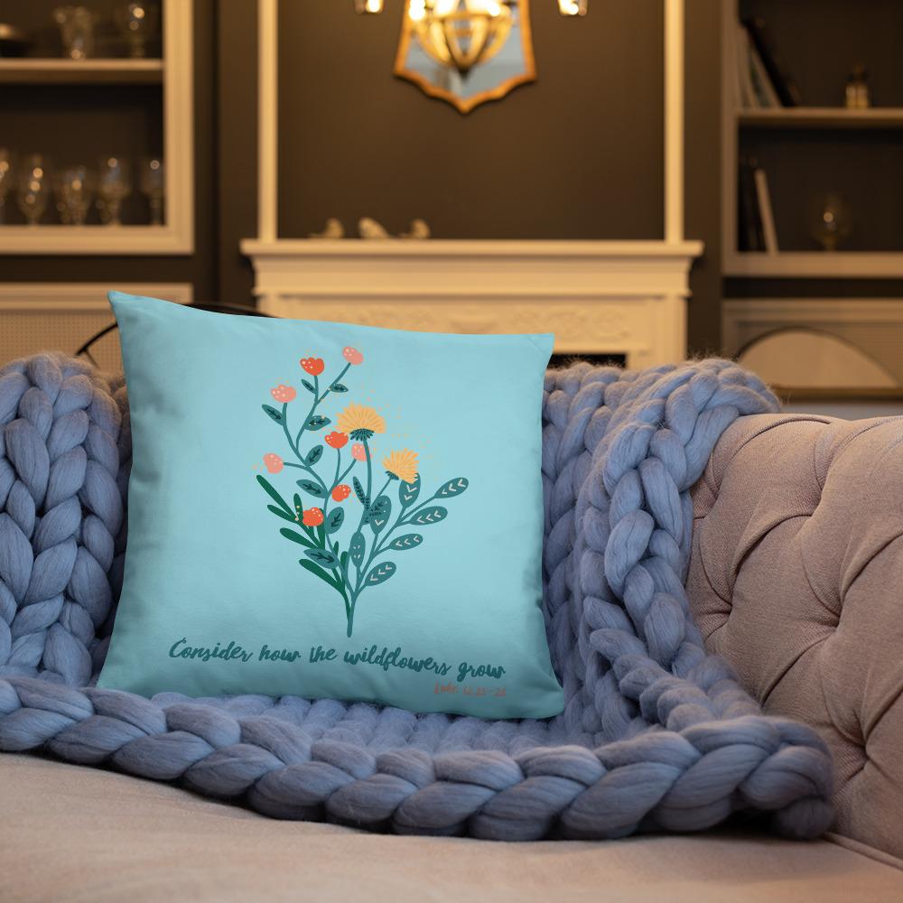 Wildflowers - Blue Cushion -  20×12, 18×18, 22×22 -  Trini-T Ministries