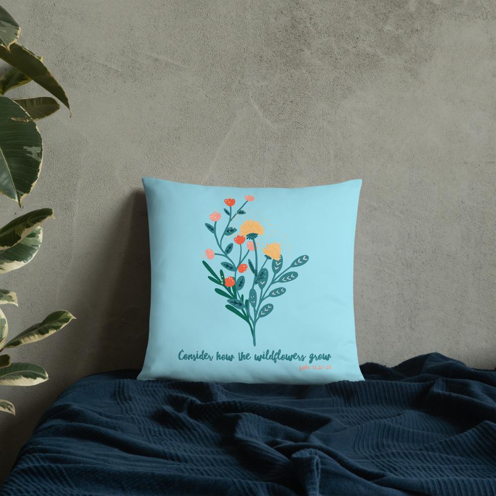 Wildflowers - Blue Cushion -  20×12, 18×18, 22×22 -  Trini-T Ministries