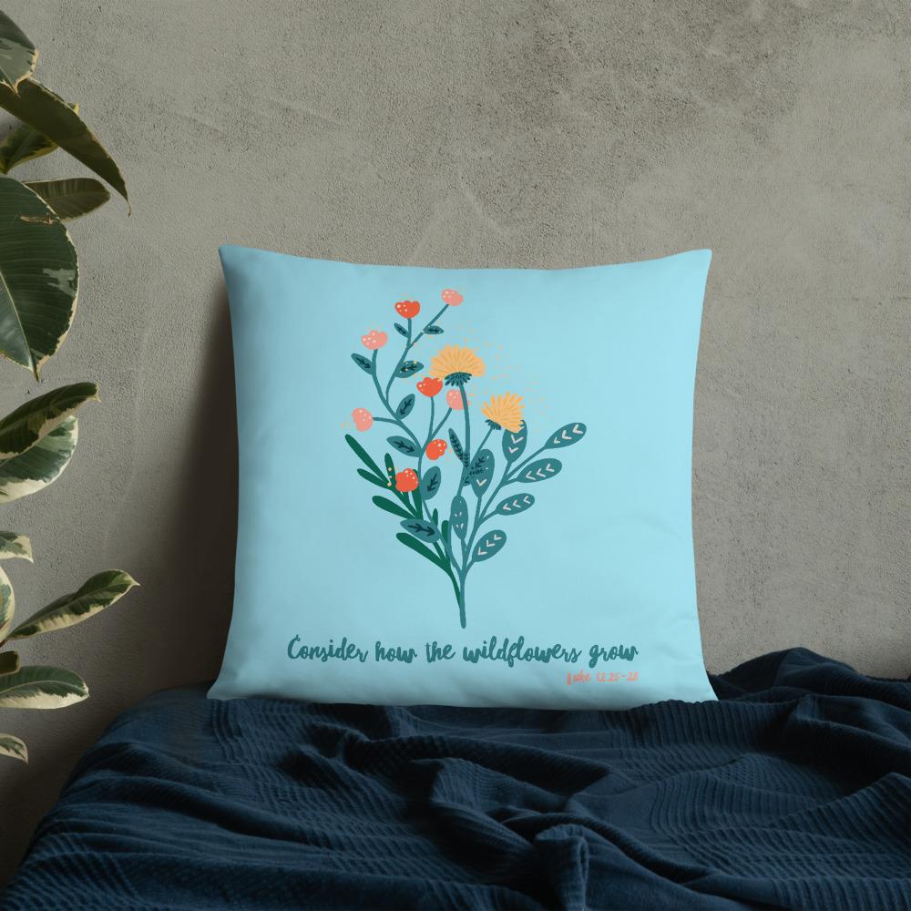 Wildflowers - Blue Cushion -  20×12, 18×18, 22×22 -  Trini-T Ministries