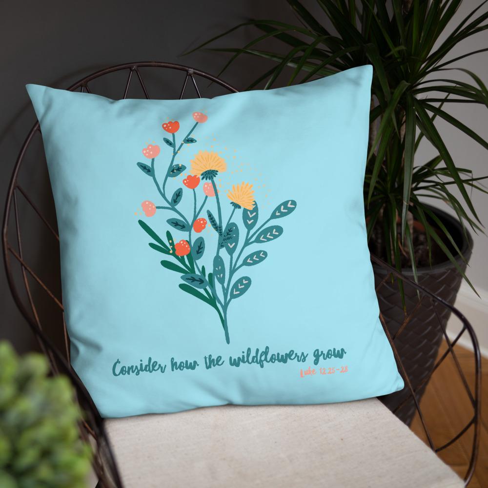 Wildflowers - Blue Cushion -  20×12, 18×18, 22×22 -  Trini-T Ministries