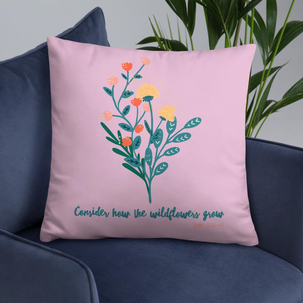 Wildflowers - Pink Cushion -  20×12, 18×18, 22×22 -  Trini-T Ministries