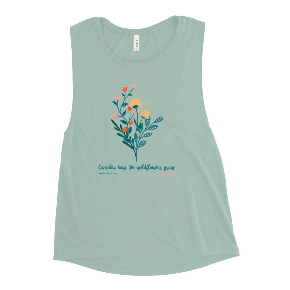 Wildflowers - Women’s Muscle Tank -  Black Heather / S, Black Heather / M, Black Heather / L, Black Heather / XL, Black Heather / 2XL, Mauve / S, Mauve / M, Mauve / L, Mauve / XL, Mauve / 2XL -  Trini-T Ministries