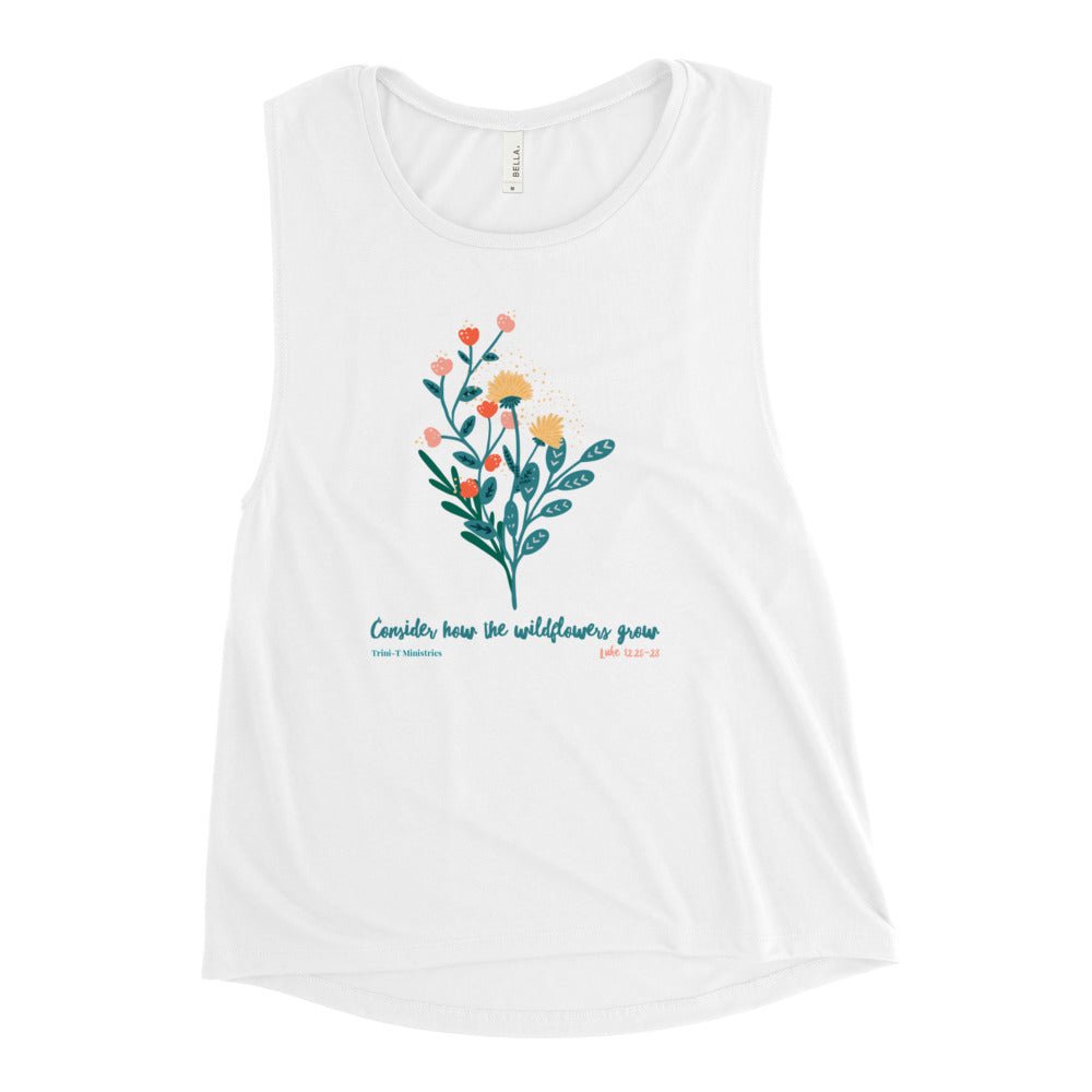 Wildflowers - Women’s Muscle Tank -  Black Heather / S, Black Heather / M, Black Heather / L, Black Heather / XL, Black Heather / 2XL, Mauve / S, Mauve / M, Mauve / L, Mauve / XL, Mauve / 2XL -  Trini-T Ministries