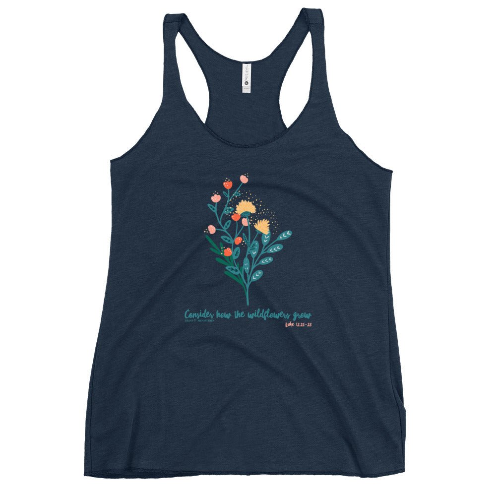 Wildflowers - Women’s Racerback Tank -  Vintage Black / XS, Vintage Black / S, Vintage Black / M, Vintage Black / L, Vintage Black / XL, Vintage Navy / XS, Vintage Navy / S, Vintage Navy / M, Vintage Navy / L, Vintage Navy / XL -  Trini-T Ministries