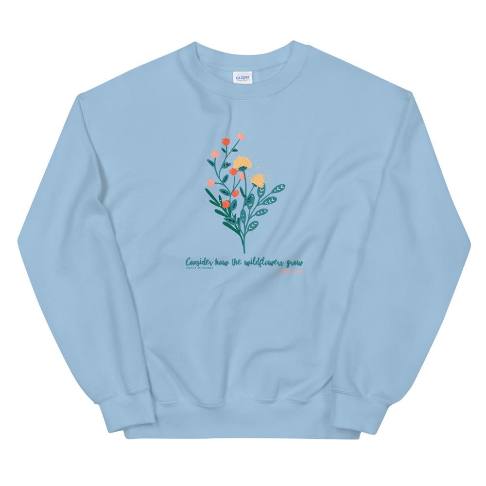 Wildflowers - Women’s Sweatshirt -  Black / S, Black / M, Black / L, Black / XL, Black / 2XL, Black / 3XL, Black / 4XL, Black / 5XL, Navy / S, Navy / M -  Trini-T Ministries