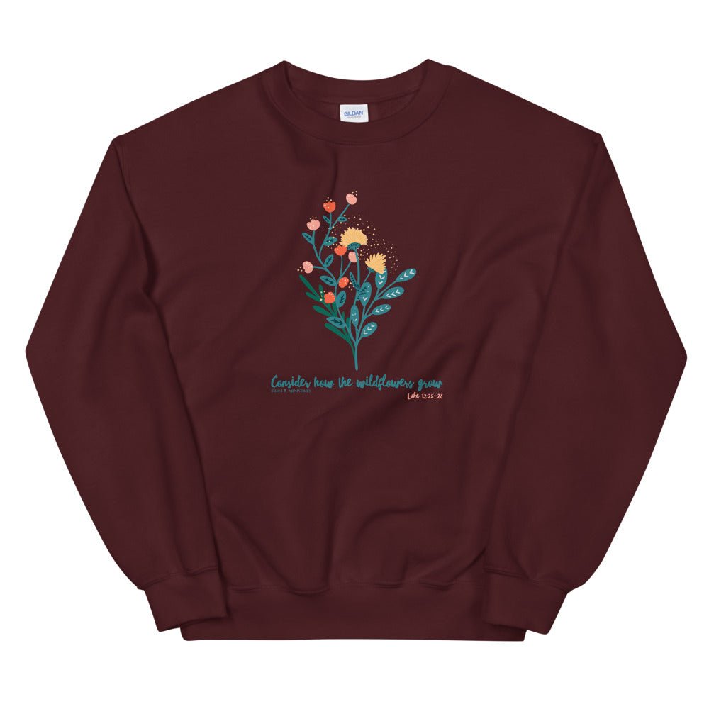 Wildflowers - Women’s Sweatshirt -  Black / S, Black / M, Black / L, Black / XL, Black / 2XL, Black / 3XL, Black / 4XL, Black / 5XL, Navy / S, Navy / M -  Trini-T Ministries