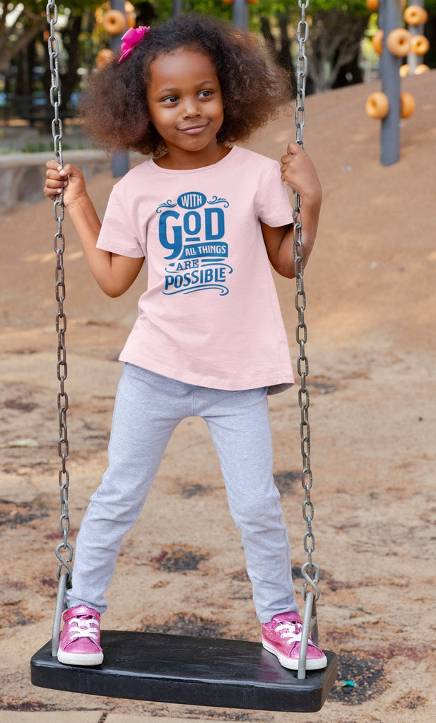 With God - Toddler’s T -  Heather Columbia Blue / 2T, Heather Columbia Blue / 3T, Heather Columbia Blue / 4T, Heather Columbia Blue / 5T, Pink / 2T, Pink / 3T, Pink / 4T, Pink / 5T, White / 2T, White / 3T -  Trini-T Ministries