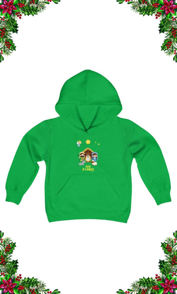 Away In A Manger - Kid's Hoodie -  Irish Green / S, Irish Green / M, Irish Green / L, Irish Green / XL, Black / S, Light Pink / S, Navy / S, Red / S, White / S, Black / M -  Trini-T Ministries