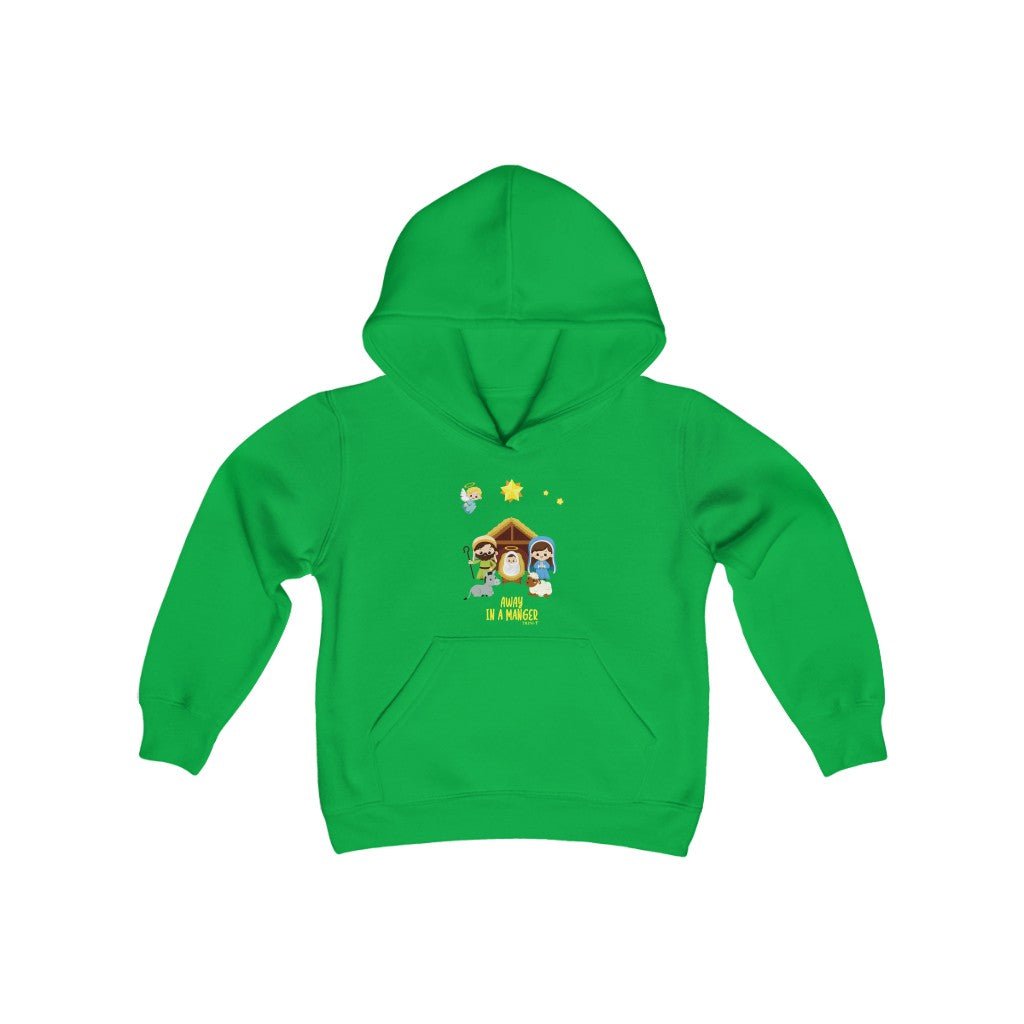 Away In A Manger - Kid's Hoodie -  Irish Green / S, Irish Green / M, Irish Green / L, Irish Green / XL, Black / S, Light Pink / S, Navy / S, Red / S, White / S, Black / M -  Trini-T Ministries
