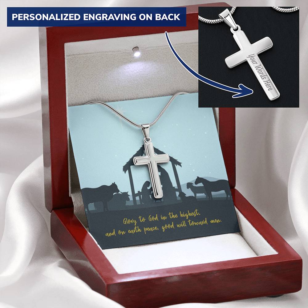 Christmas Nativity Cross - Necklace -  Standard Box, Mahogany Style Luxury Box -  Trini-T Ministries