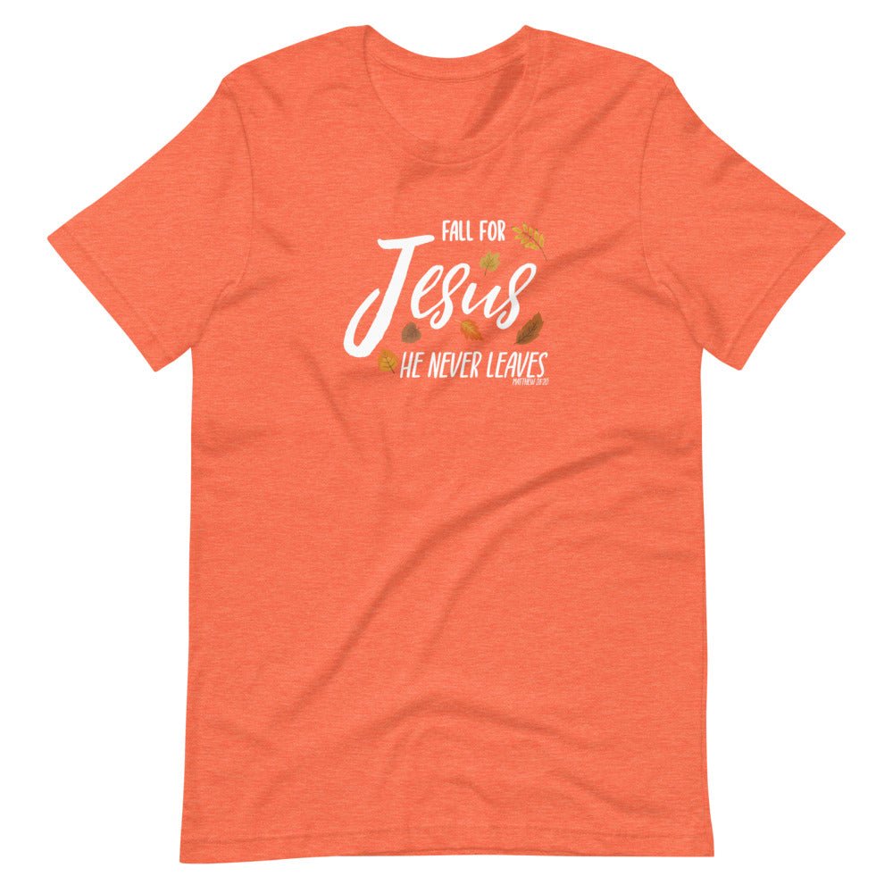 Fall For Jesus - Women's T -  Black Heather / XS, Black Heather / S, Black Heather / M, Black Heather / L, Black Heather / XL, Black Heather / 2XL, Black Heather / 3XL, Black Heather / 4XL, Red / S, Red / M -  Trini-T Ministries