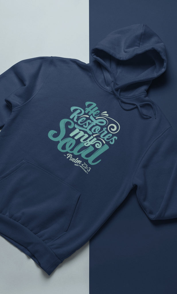 He Restores My Soul - Hoodie -  Navy / S, Navy / M, Navy / L, Navy / XL, Navy / 2XL, Navy / 3XL, Navy / 4XL, Navy / 5XL, Charcoal / S, Charcoal / M -  Trini-T Ministries