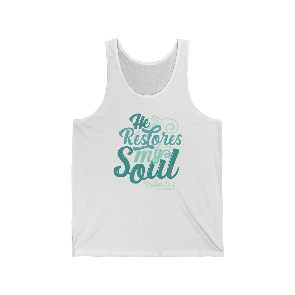 He Restores My Soul - Tank Top -  XS / Navy, S / Navy, M / Navy, L / Navy, XL / Navy, 2XL / Navy, XS / Black, XS / White, S / Black, S / White -  Trini-T Ministries