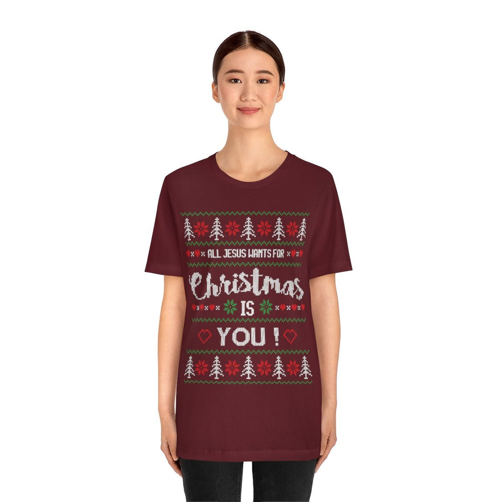 Jesus Wants You - Ugly Sweater T -  Dark Grey Heather / S, Dark Grey Heather / M, Dark Grey Heather / L, Dark Grey Heather / XL, Dark Grey Heather / 2XL, Dark Grey Heather / 3XL, Athletic Heather / S, Black / S, Maroon / S, Navy / S -  Trini-T Ministries