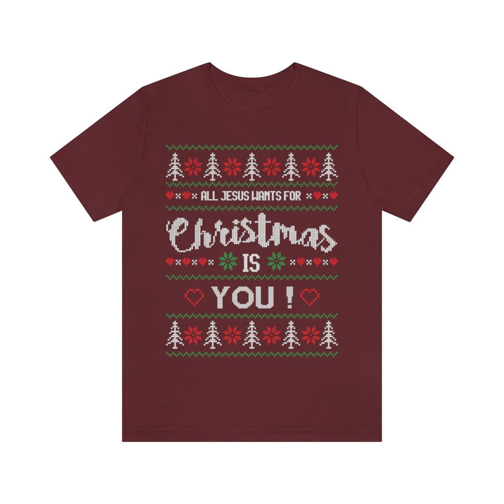 Jesus Wants You - Ugly Sweater T -  Dark Grey Heather / S, Dark Grey Heather / M, Dark Grey Heather / L, Dark Grey Heather / XL, Dark Grey Heather / 2XL, Dark Grey Heather / 3XL, Athletic Heather / S, Black / S, Maroon / S, Navy / S -  Trini-T Ministries