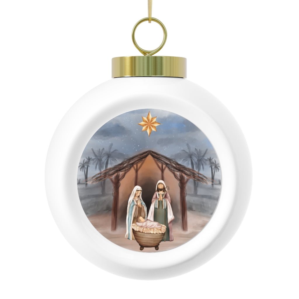 Nativity - Christmas Ball Ornament -  Tree / Round / 2.5" × 3", Bells / Round / 2.5" × 3" -  Trini-T Ministries